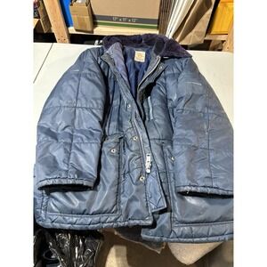 Vtg Fashioned Sportswear Blue Winter Coat Large Fur Hood